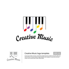 Creative music logo template with a colorful note and piano tuts.
