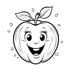 Obraz premium Line art drawing sheet of happy apple