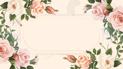 Pink and beige watercolor hand painted background template for Invitation with flora and flower