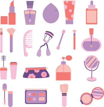 Cosmetic Skincare Beauty Salon Element Vector Illustration. Set Flat vector  illustrations isolated on white background. 