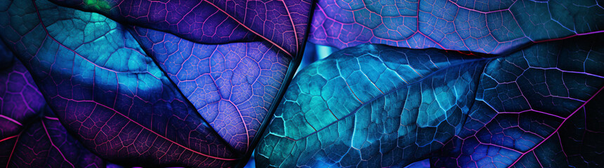 Some leaves are shown in two colors, in the style of light cyan and purple, intricate textures,...