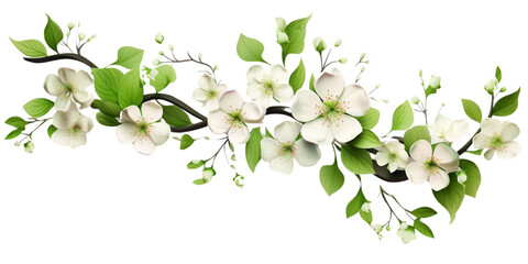 Spring floral arrangement with small green leaves and cherry blossoms and satin ribbon Artificial Intelligence Generative