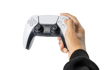 Gamer hand using video game console controller