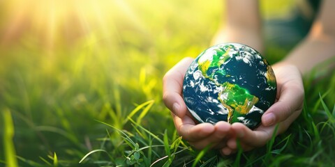 Earth globe in woman's hands. World Environment day