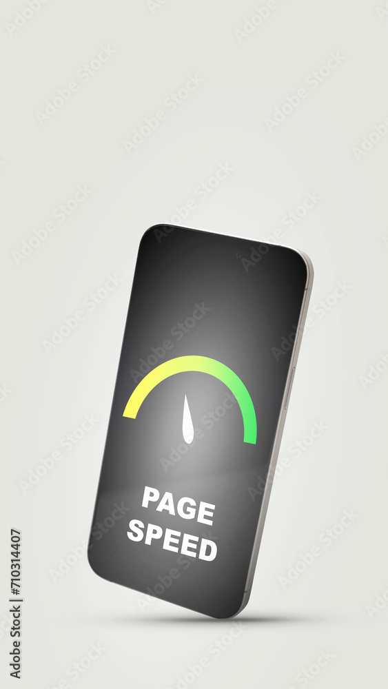 Poster closeup view of the mobile phone screen with accelerometer of page speed with low values