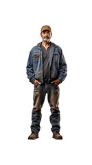 Train mechanic standing full length, isolated on transparent background.PNG
