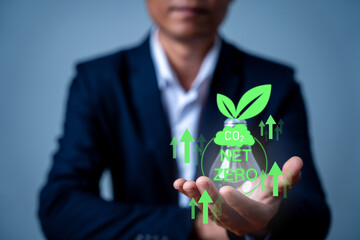 Net zero and carbon neutral concept. Net zero icon, CO2 net-zero emission, carbon neutral concept. Greenhouse gas emissions target Climate neutral long term strategy on a green background