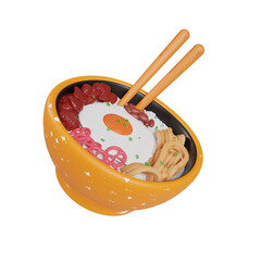 3D Model of Bibimbap with a Mix of Various Vegetables and Grilled Meat.
3d illustration, 3d element, 3d rendering. 3d visualization isolated on a transparent background