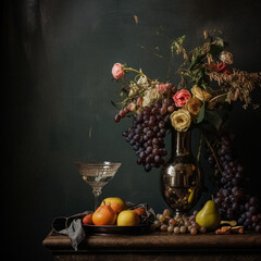 Classic still life with fruits and wine © Anneleven