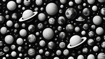 black and white imaginative doodle images of planets