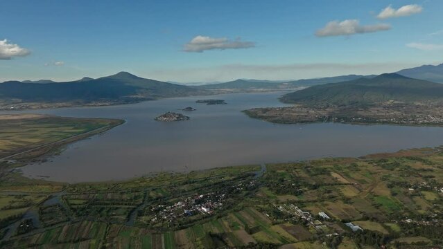 DRONE: PATZCUARO LAKE AT SUNSET 