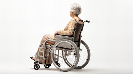 beautiful old age grandmother elderly senior model handicapped woman sitting in a wheelchair. can't walk after a back spine injury - obrazy, fototapety, plakaty
