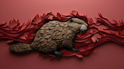 Beaver With Canada Flag, Canadian Animals, World Animals Day, Generative Ai