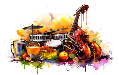 Live Music Adds Flavor to the Mardi Gras Jazz Celebration Isolated on Transparent Background PNG.