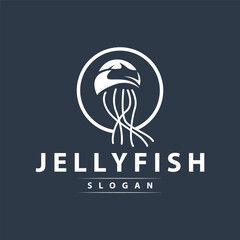 Jellyfish logo sea animal design with product brand inspiration simple minimalist line vector template