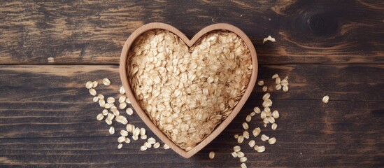 Heart-shaped organic raw rolled oats.
