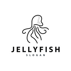 Jellyfish logo sea animal design with product brand inspiration simple minimalist line vector template