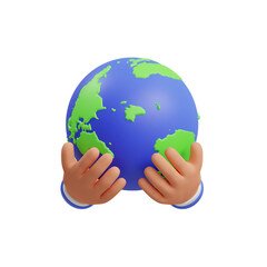 3D Earth Care Model Protecting Our Planet. 3d illustration, 3d element, 3d rendering. 3d visualization isolated on a transparent background
