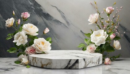 Blooming Beauty: Floral Podium Stand with Marble Base