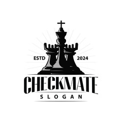 Chess logo design sport game retro vintage chess pieces minimalist black silhouette illustration