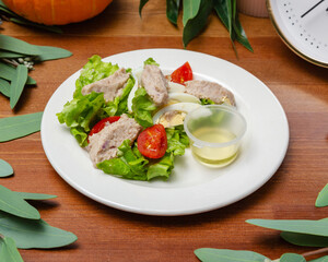 Salad with herring, egg, lettuce. Diet food.