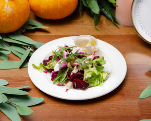 Beetroot salad with feta cheese and lettuce