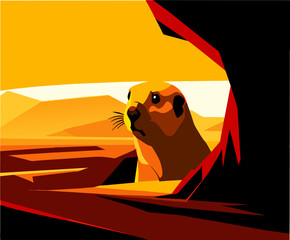 A prairie dog popping out of its burrow vektor icon illustation - obrazy, fototapety, plakaty