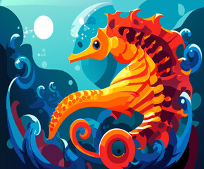 Obraz premium A seahorse floating in the ocean currents vektor icon illustation