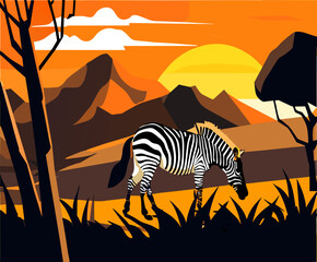 Fototapeta na wymiar A zebra sprinting across the savanna vektor icon illustation