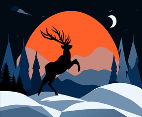 A reindeer leaping through the snow vektor icon illustation