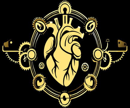 An anatomical heart with gears and clock hands symbolizing time vektor icon illustation