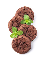 Chocolate cookie with mint on white backgrounds