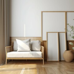 Mockup frame in living room interior, 3d render