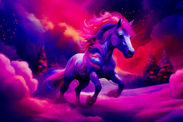 Obraz na płótnie Canvas colorful horse in the snow