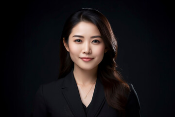 Fototapeta premium 黒背景にビジネスパーソンの日本人女性「AI生成画像」
