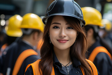 建設現場で活躍する建設エンジニアの日本人女性「AI生成画像」 - obrazy, fototapety, plakaty
