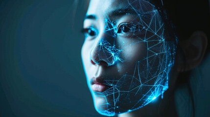 Person identification by face scanning technology for biology security password concept. Futuristic security technology personal recognition concept.