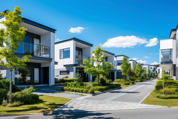 新築の家が立ち並ぶ日本の住宅地やニュータウン「AI生成画像」 - obrazy, fototapety, plakaty