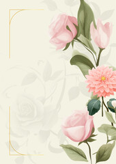 Pink and beige elegant watercolor background with flora and flower