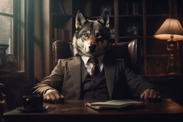 狼のビジネスマン「AI生成画像」