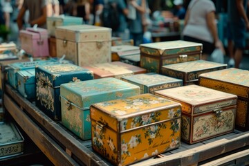 Vintage style gift boxes in an antique market