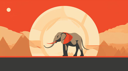 An abstract representation of Vessavana with emphasis on the elephant, a symbol of his mount, in a minimalistic style. - obrazy, fototapety, plakaty