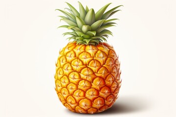 A pineapple on a white background in a photorealistic, ultra realistic, and realistic illustration. - obrazy, fototapety, plakaty