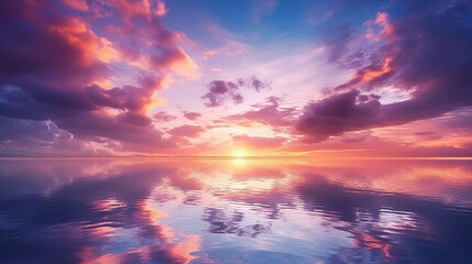 Naklejka na ściany i meble nature background with beautiful sunset sky and reflection on the sea