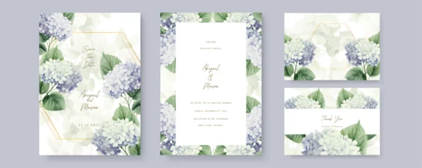 Fotobehang Blue and white hydrangea modern wedding invitation template with floral and flower © SyahCreation