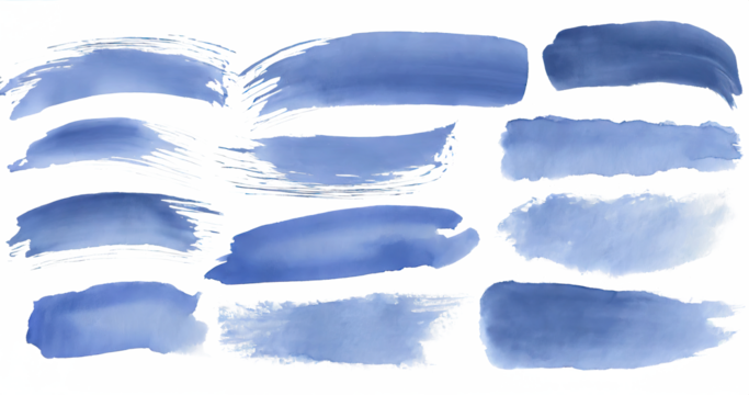 collection of Abstract blue watercolor blot painted , isolated on a transparent background. PNG, cutout, or clipping path.	
