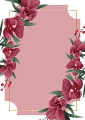 Red and white modern wreath background invitation frame with flora and flower