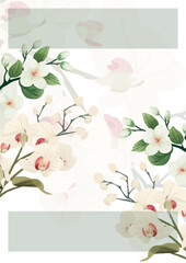 White green and pink modern background watercolor invitation with floral and flower