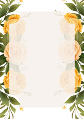 Yellow and white wreath background invitation template with flora and flower