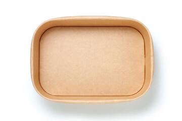 Disposable kraft paper box on white background. Top view